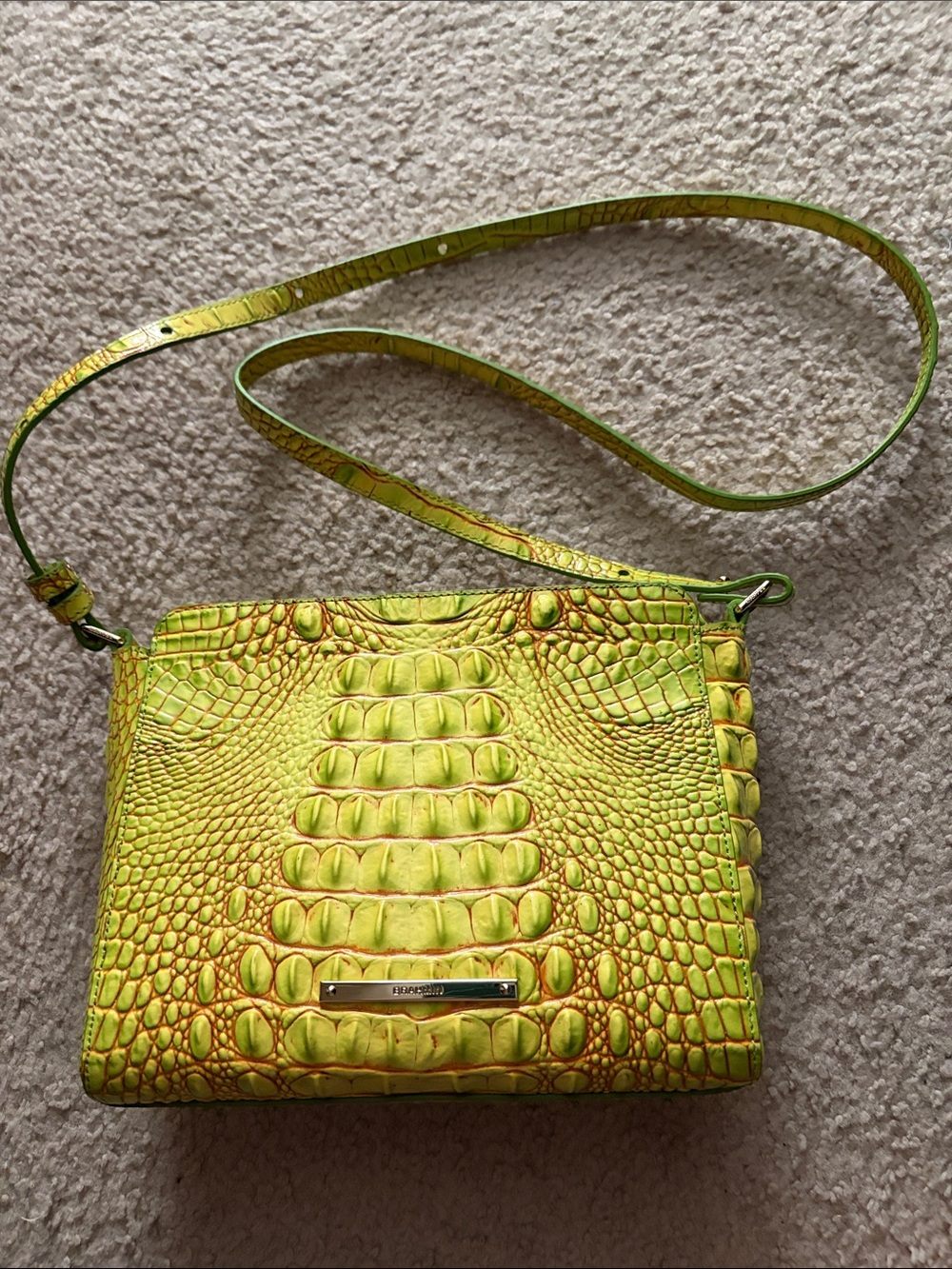 Brahmin Greenish/Yellow Croc-Embossed Crossbody Bag - Picture 9 of 10